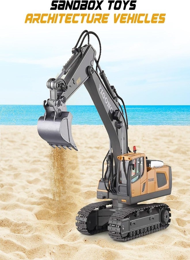 RABJET Remote Control Excavator Toy 11 Channel RC Excavator Truck Toys 1/20 Scale 2.4Ghz Construction Vehicles with Metal Shovel 680° Rotation Lights and Sounds for Kids - Multicolor - Image 2